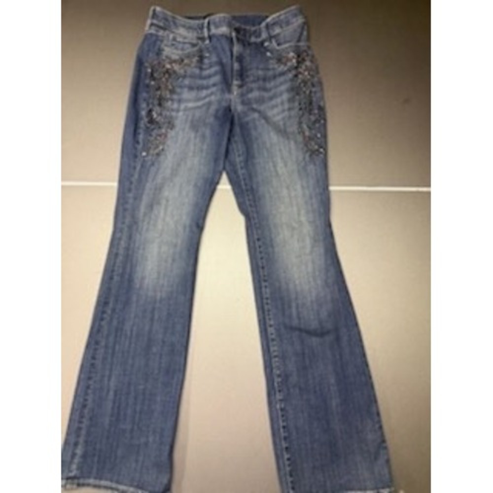 White House Black Market Slim Boot High Rise Beaded Jeans Blue 10